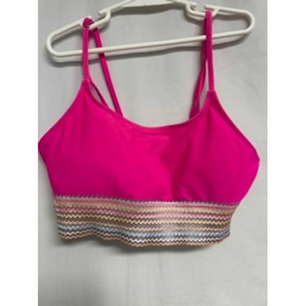 Hot Pink Chevron Metallic Band Bikini Top Adjustable Straps Size S